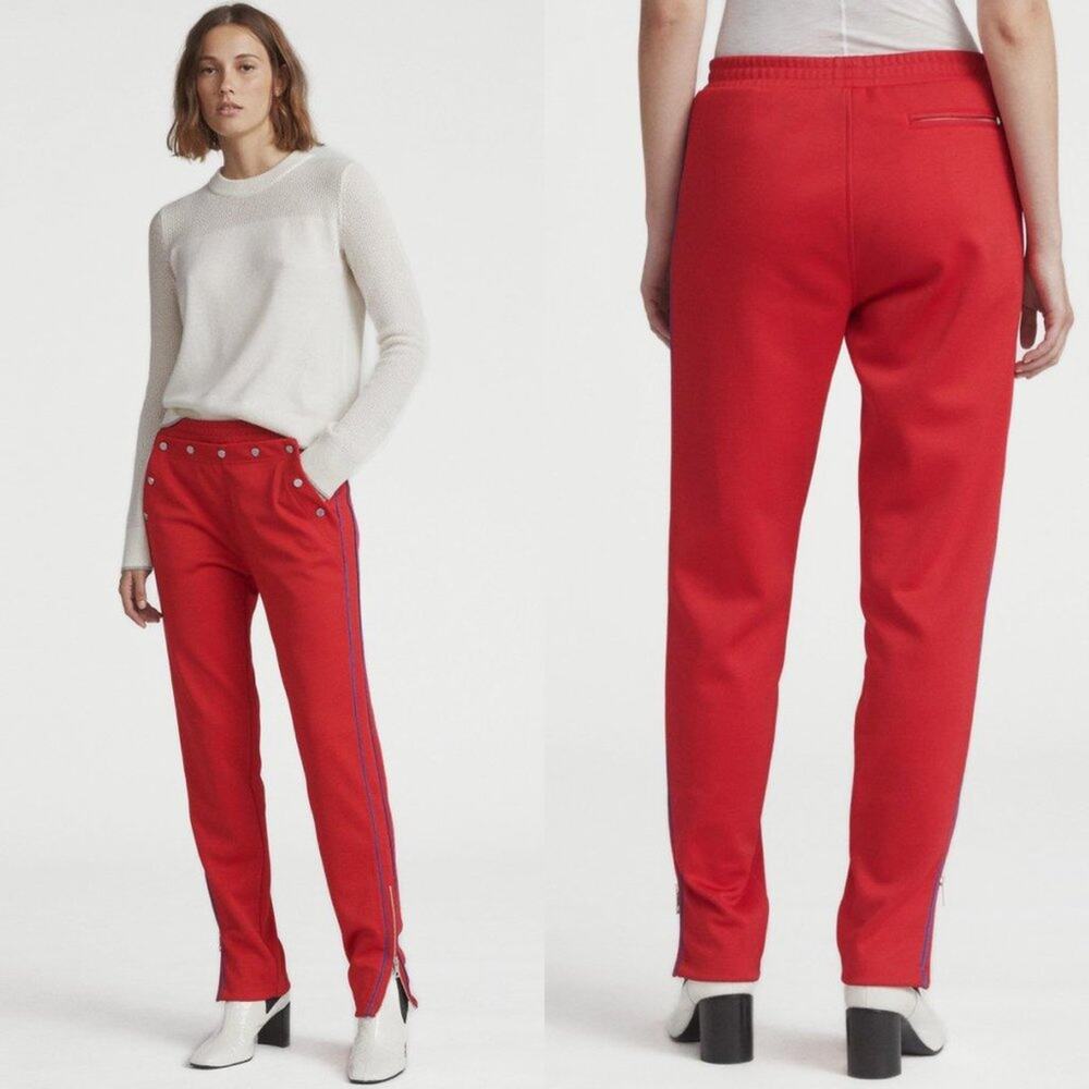 Rag & Bone True Red Naval Side Stripe Snap Front Tapered Track Pants Small P